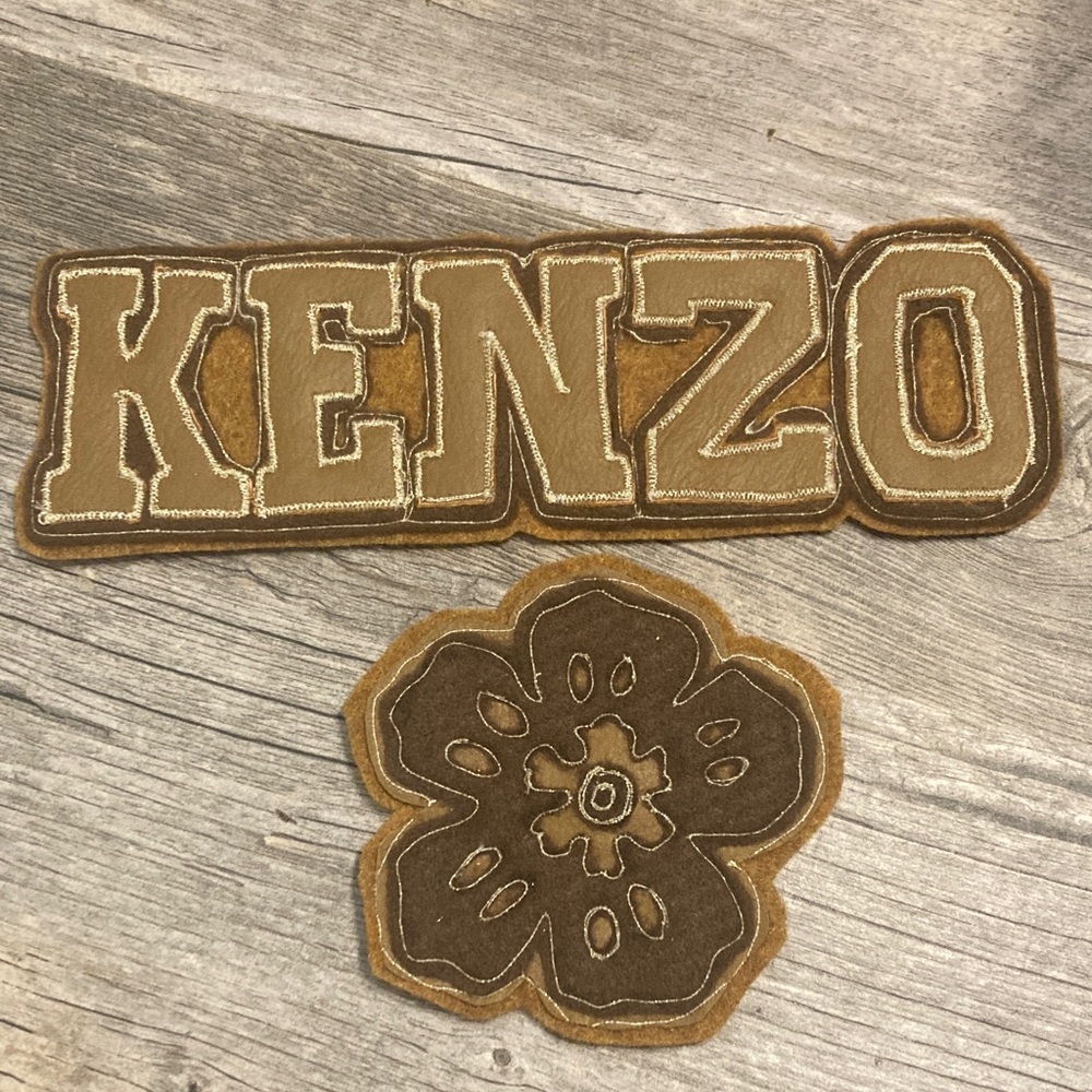 Kenzo Logo and Floral Patch Set in Brown and Tan